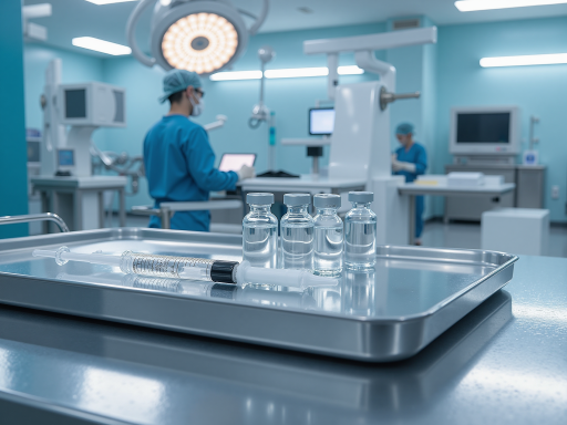 Medical device components with sterile appearance and precise dimensions, showing high-quality manufacturing standards